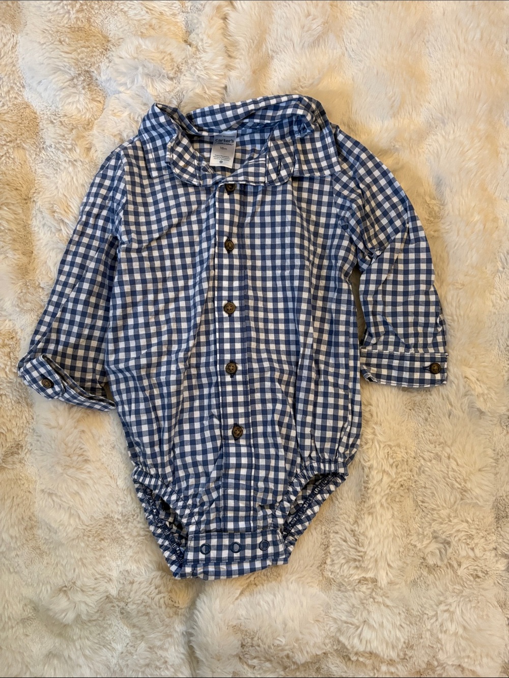 Carter's Navy and White Gingham Long-Sleeve One-Piece